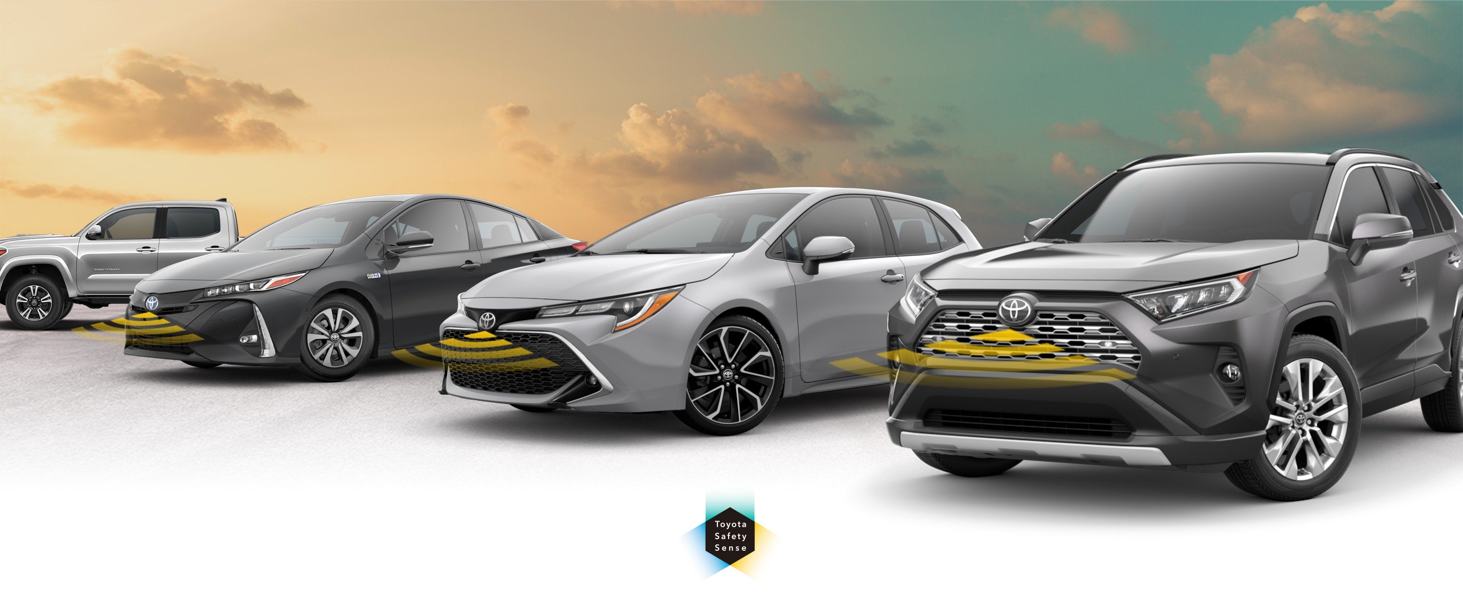 Toyota Safety Sense: Designed for Safety. Options shown on Toyota models including RAV4, Tacoma, and Camry, available now at Romano Toyota in East Syracuse NY.