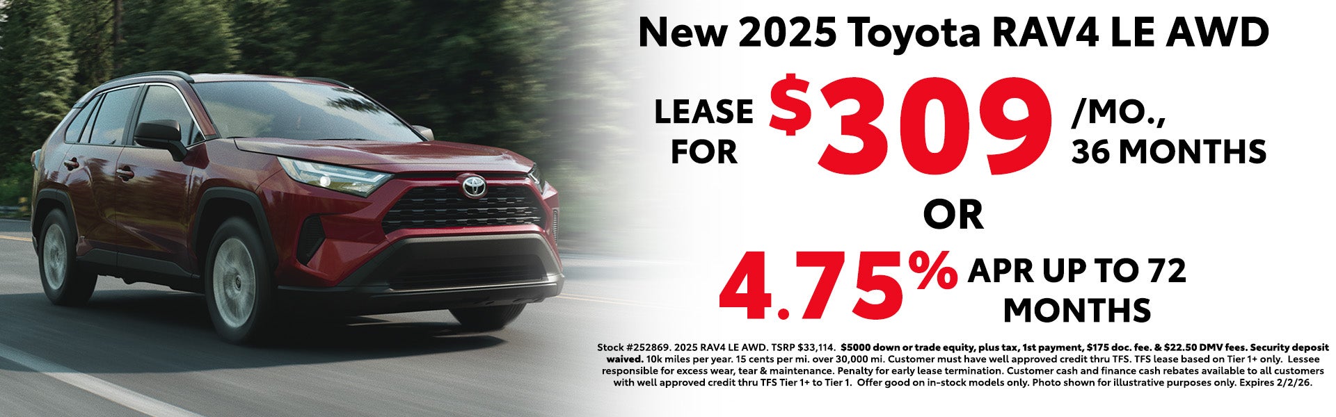New 2025 Toyota RAV4 LE AWD Offers