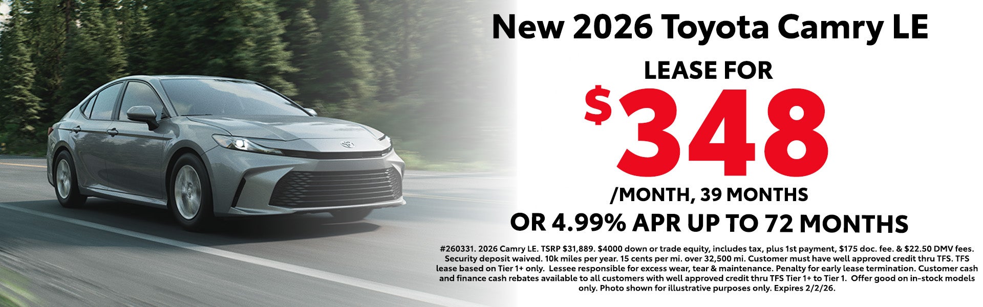 Special Offers on New 2026 Toyota Camry LE