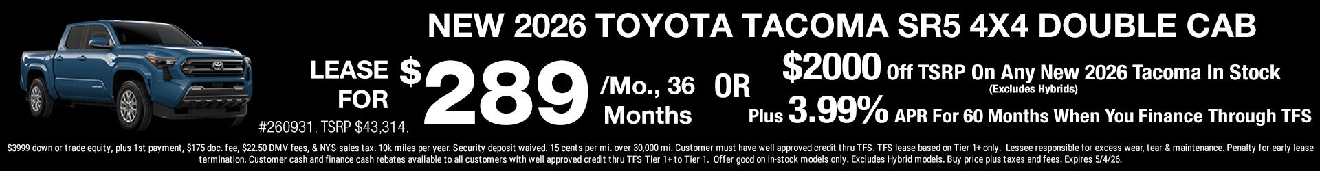 New 2026 Tacoma SR5 Lease