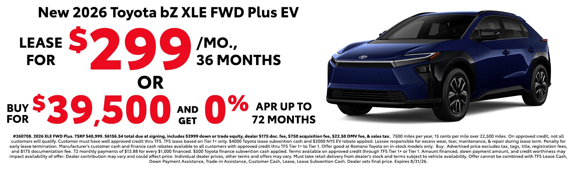 Special Offers on New 2026 Toyota bZ XLE FWD Plus EV