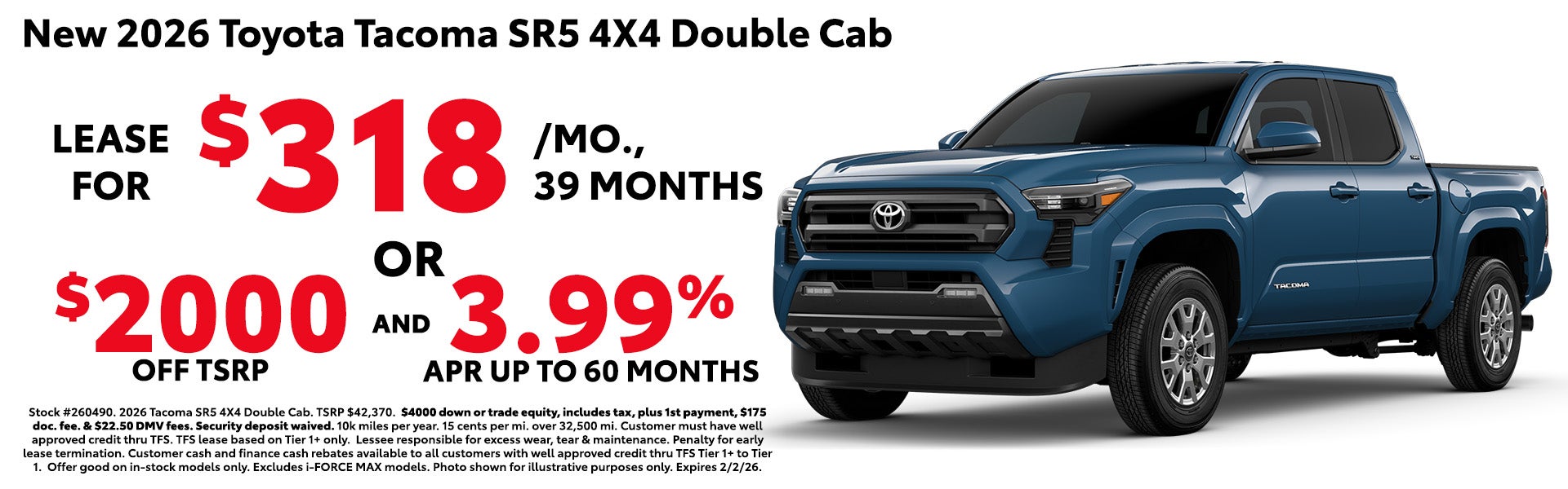 New 2026 Toyota Tacoma SR5 4X4 Double Cab Specials